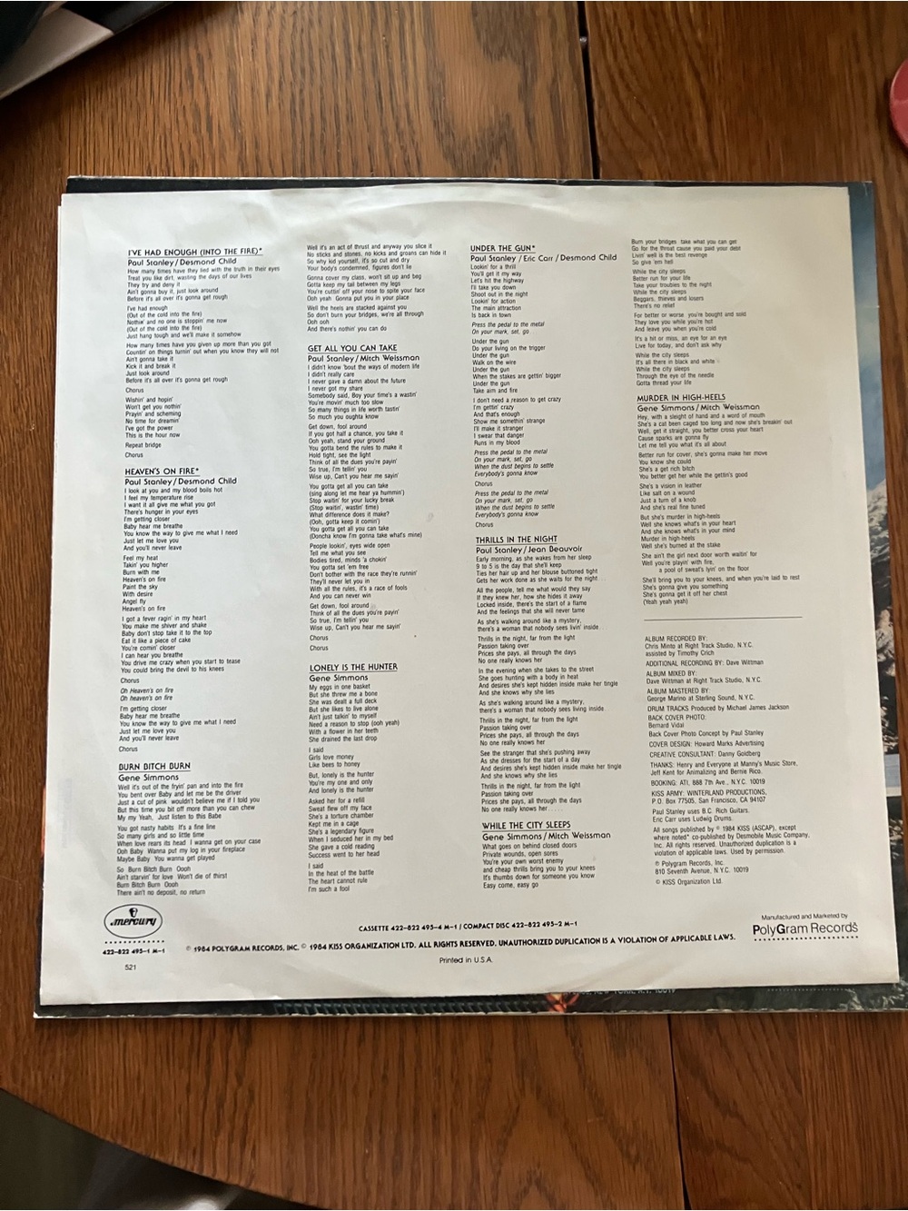 Vintage 1984 KISS “Animalize” #422-822495-1 M1 1st Pressing Vinyl - Picture 3 of 8